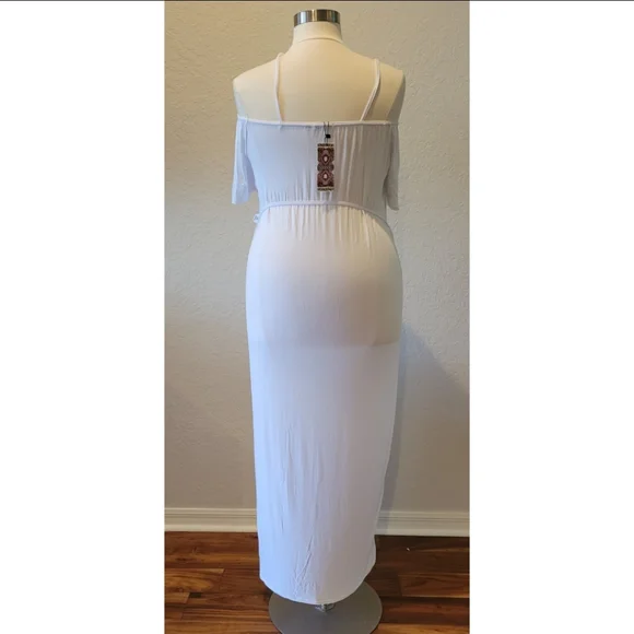 White Cold Shoulder Maxi Dress - Picture 3 of 4